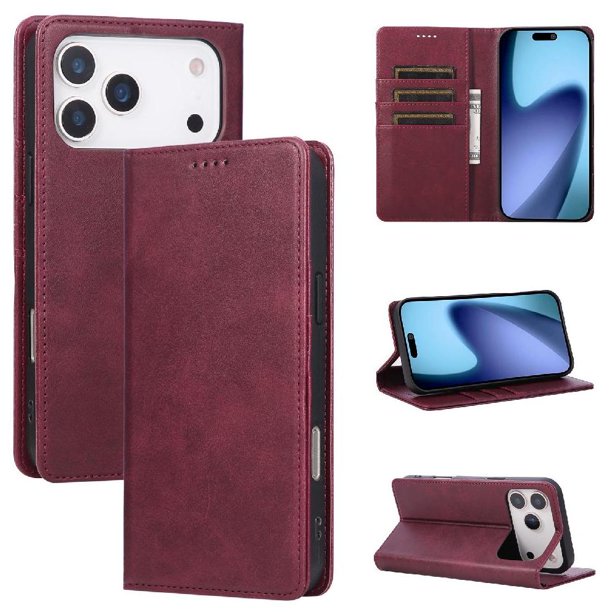 Funda Cartera para iPhone 17 Pro Max con Ranuras Tarjetas y Soporte - Protección Completa Rojo