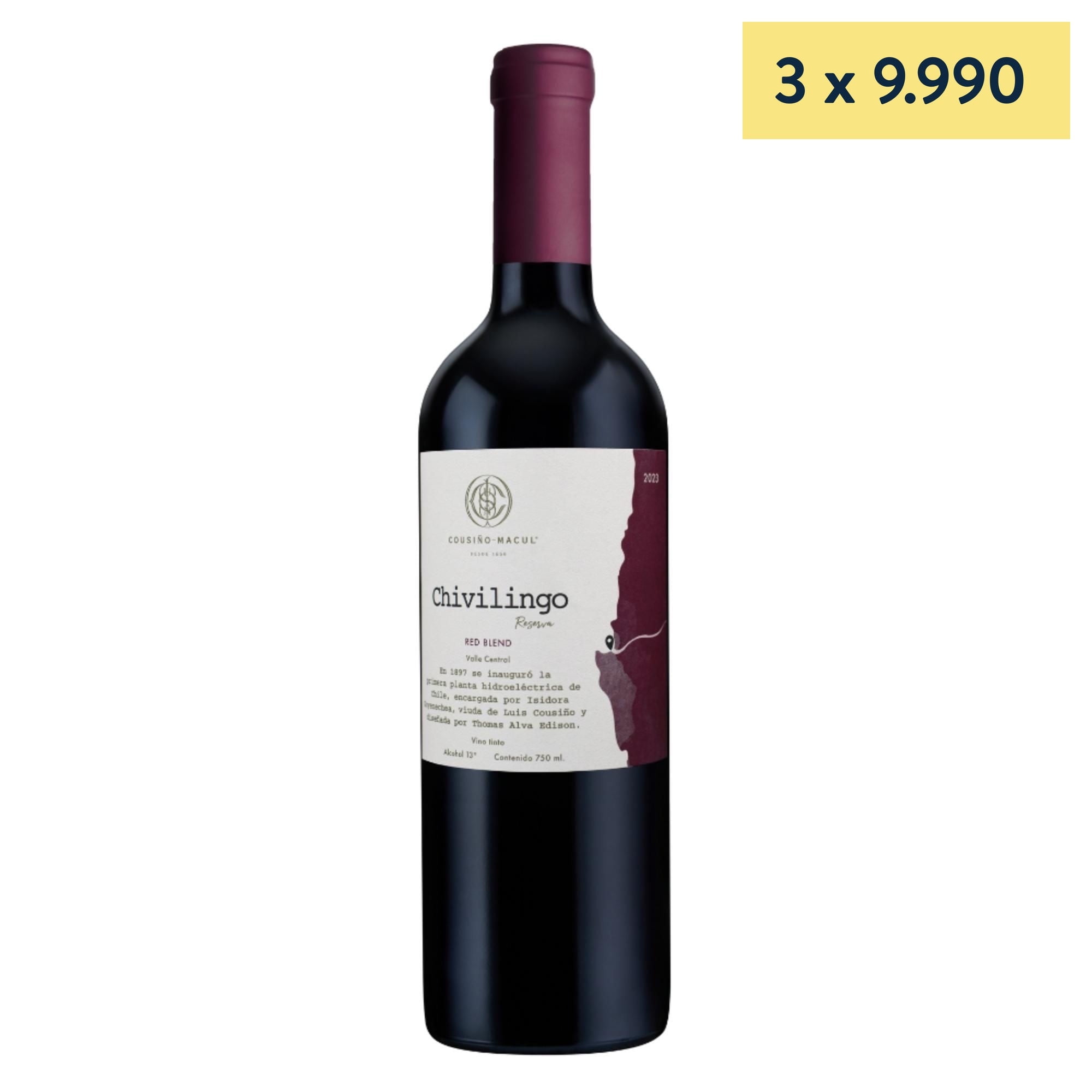 Vino Tinto Ensamblaje Red Blend Reserva 13.5° Botella 750 ml Chivilingo