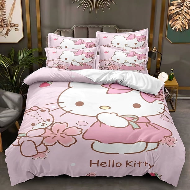 Hello_Kitty 3 Pcs Comforter Set with 2 Pillowcases,Halloween Christmas Hello_Kitty Bedding Set Sheet Set for Kids Adults,All Season Lightweight