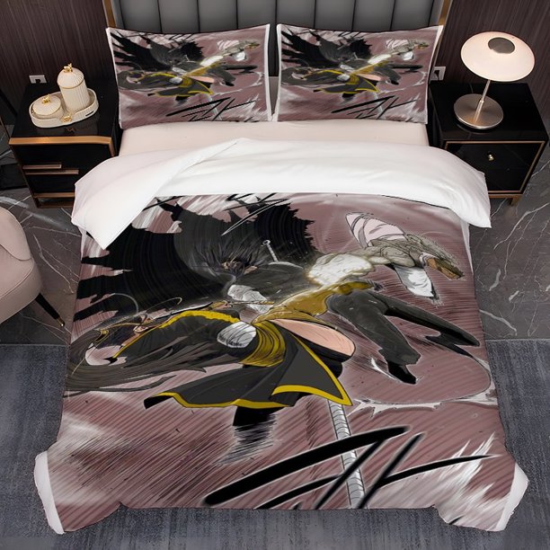 3pcs North Sword Rivers And Lakes Black And Yellow Player Battle Pattern Korean Style Ins Style Theme Three-Piece Set Soft And Comfortable Bedding Set
