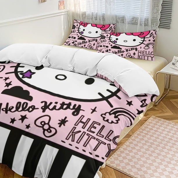 Hello Kitty 3-Piece Twin Bed Set - Includes 1 Single Comforter And 2 Pillowcases Bedding - Fade Resistant Microfiber - Hello Kitty