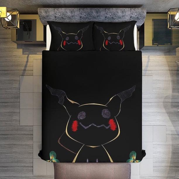 Halloween Pikachu 3 Piece Sets Full/Queen Size - Reversible Microfiber Quilts with Shams Soft Lightweight Bedspread Coverlet Comforter for All Season Bed Sheets