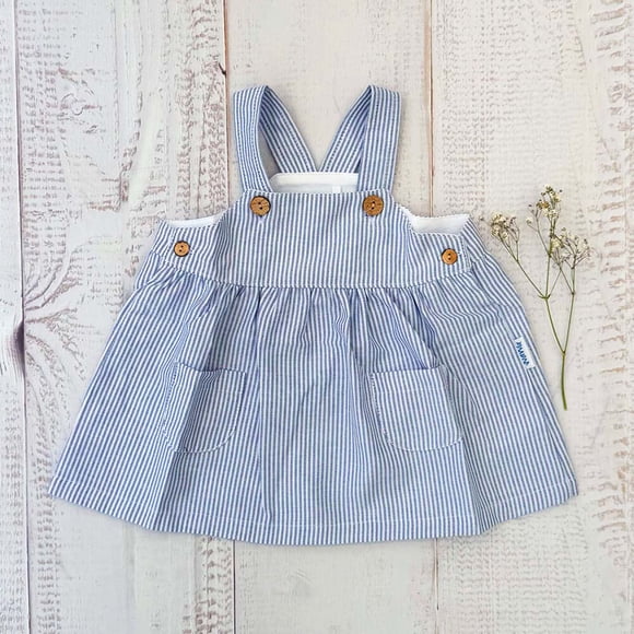 Vestido Pau Rayas Celeste Bebé Algodón Pima - Talla 1/3 MESES