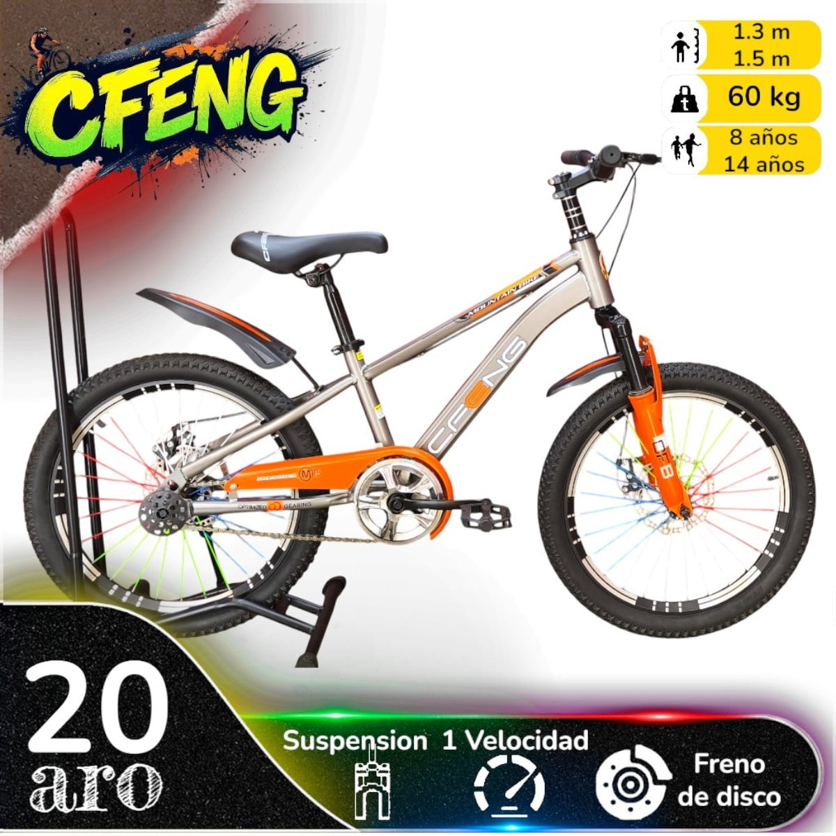Vipnetwork - Bicicleta Aro 20 Cfeng Con Freno Disco Gris Naranjo