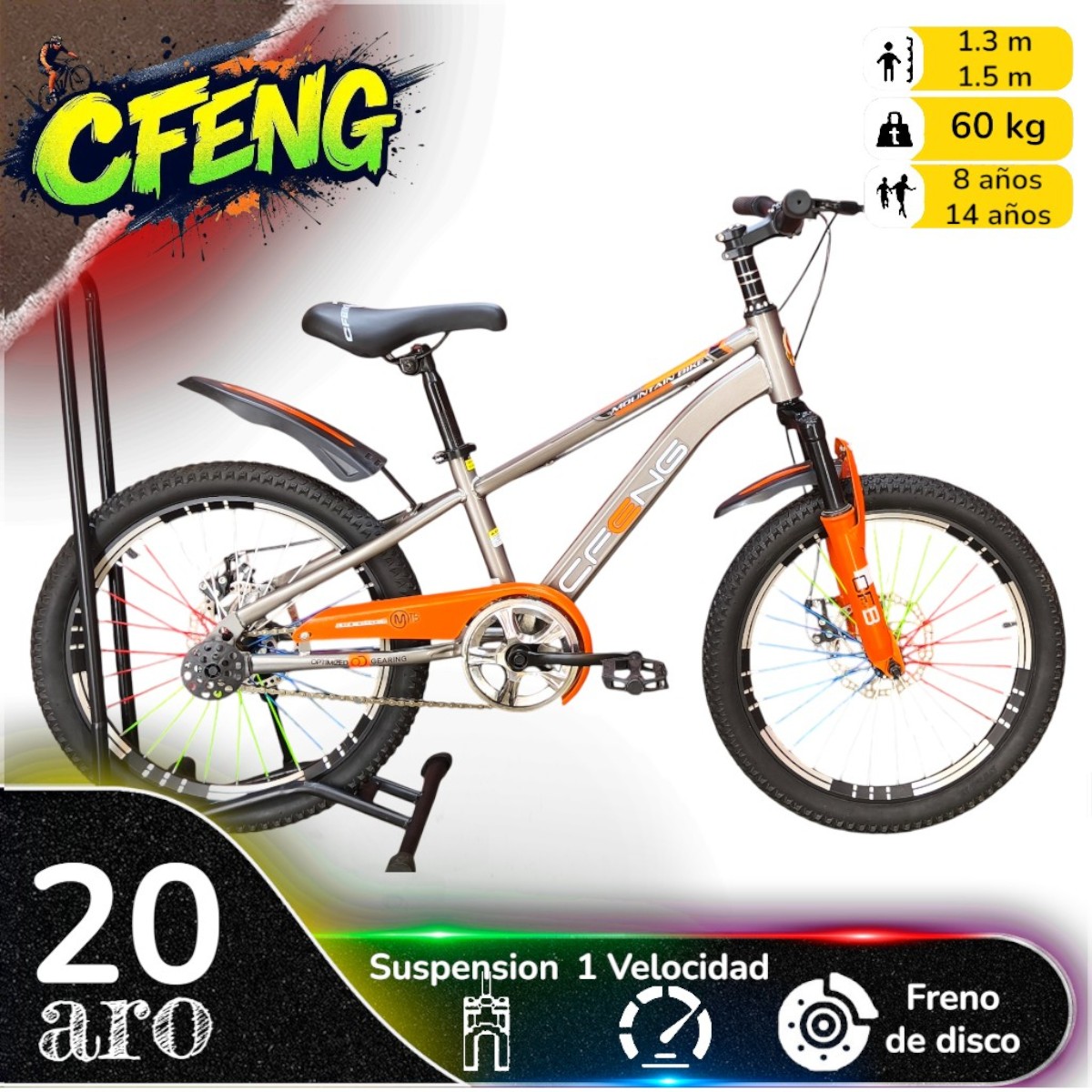 Vipnetwork - Bicicleta Aro 20 Cfeng Con Freno Disco Gris Naranjo
