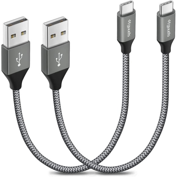 Cable de carga USB-A a USB-C de 30 cm, paquete de 2, color gris