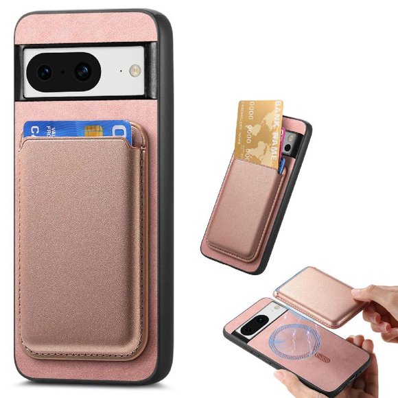 Funda de Cuero Magnética con Tarjetero para Google Pixel 8A Cubierta Delgada Rosa