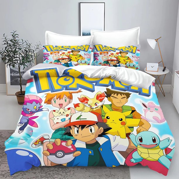 Pokemon Bedding sets for kids,Cartoon Pikachu Bedding Set,Cute Duvet Cover Pillowcases Gifts for boys and girls Bed Sheets