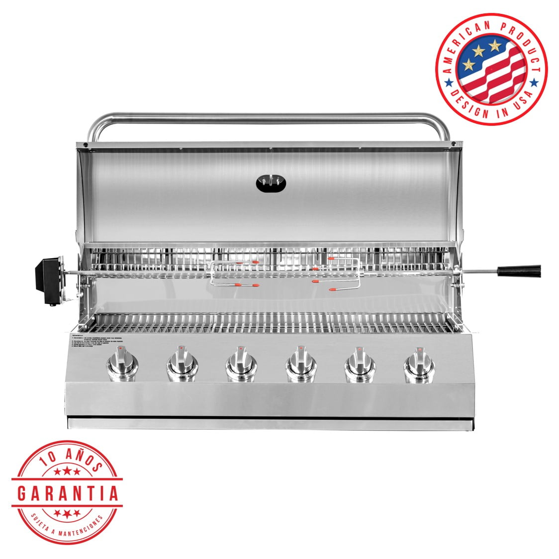 Kinggrill - Parrilla A Gas Empotrada 6 Quemadores + Spiedo Con Motor