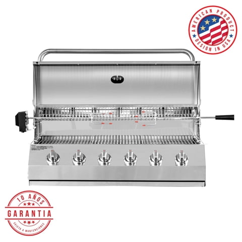 Kinggrill - Parrilla A Gas Empotrada 6 Quemadores + Spiedo Con Motor