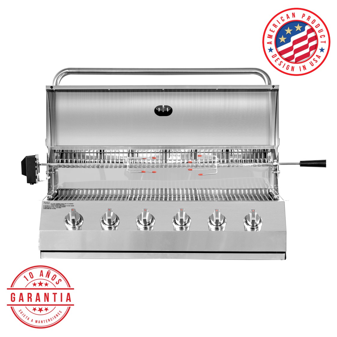 Kinggrill - Parrilla A Gas Empotrada 6 Quemadores + Spiedo Con Motor