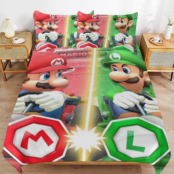 Super Mario 3-Piece Comforter Set for Bedroom Super Mario Bedding Set for Kids Adults Soft Microfiber Duvet Cover Set with Zipper Closure