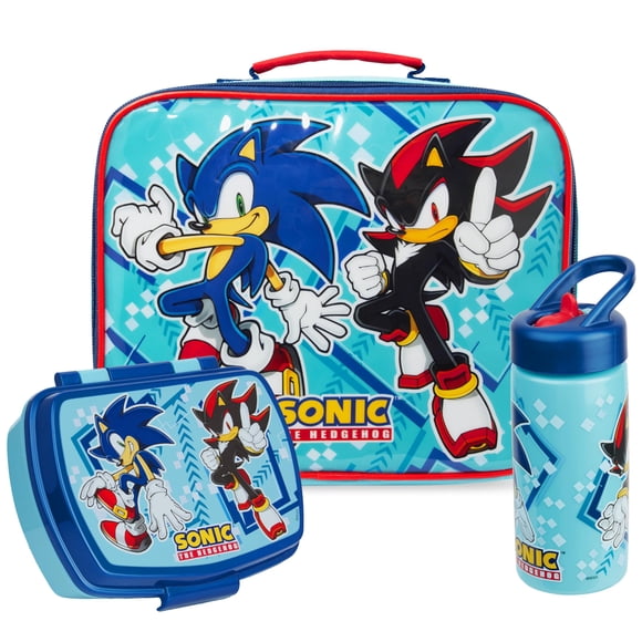 Set de 3 piezas Get Trend: Bolsa de almuerzo Sonic y Shadow, contenedor y botella de 400 ml