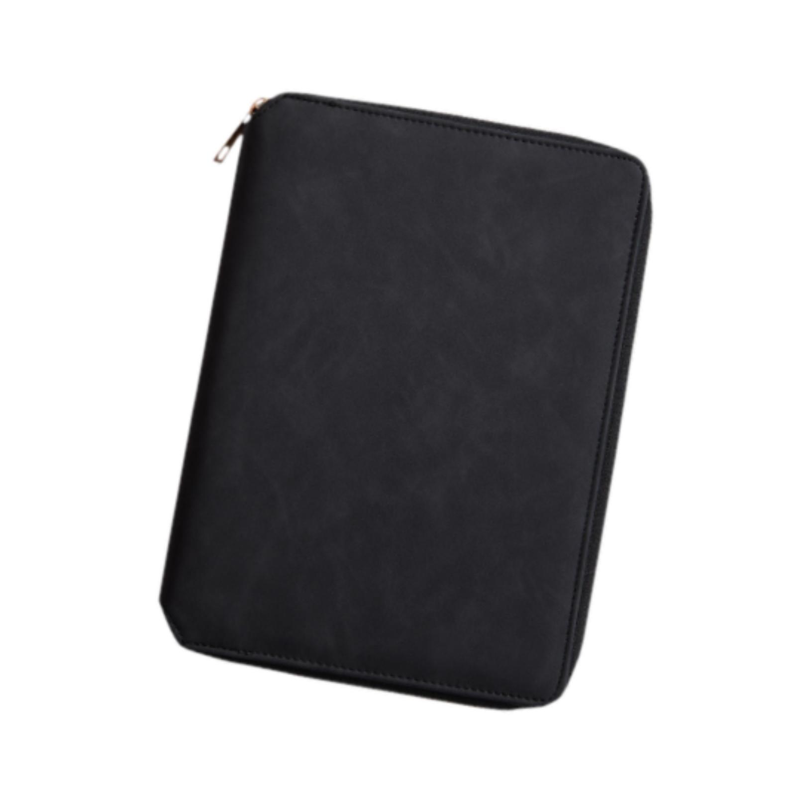 Magideal - Cuaderno De Bolsillo Con Cremallera, Cuaderno De Notas, Carpeta Para Reuniones, Diario, Carpeta De 6 Anillas, Cuaderno Para Viajes De Negocios, Profes Negro