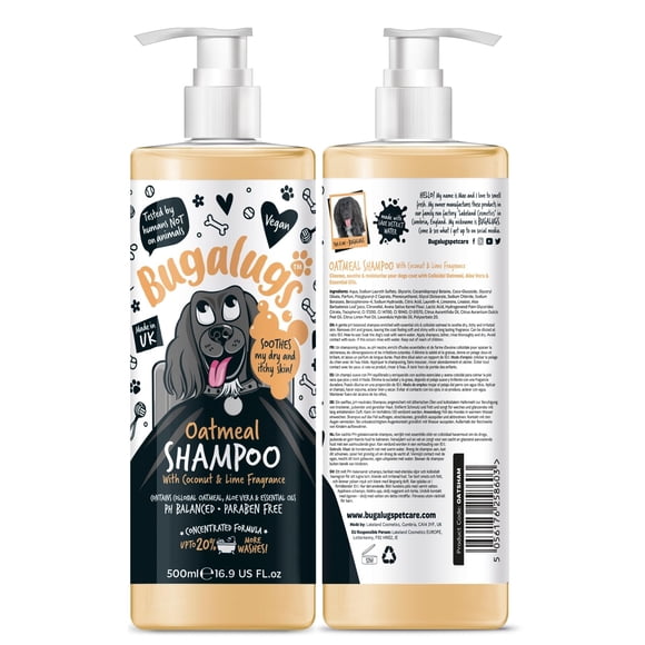 Shampoo para perros BUGALUGS de avena y aloe vera para perros con mal olor