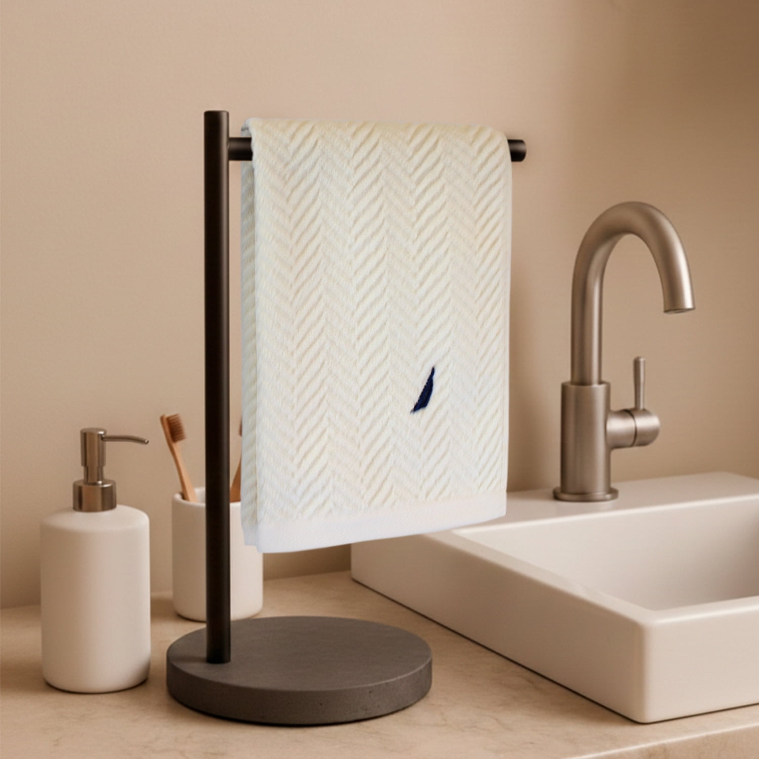 Toalla De Cara Vis Nautica 100% Algodón 30x50cm Pieles Sensibles Crema