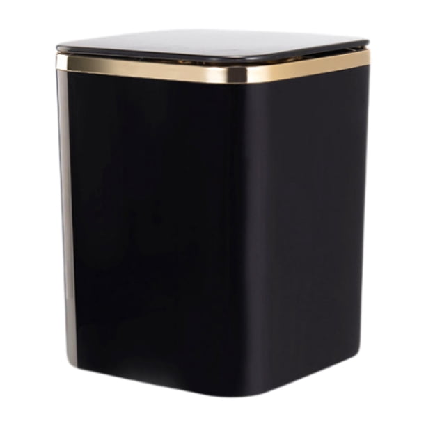 Cubo de basura pequeño con tapa, cubo de papel de desecho para encimera, cesta de basura portátil para escritorio, cesta de basura para pared de salón Negro