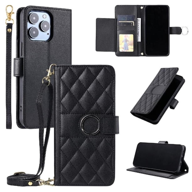 Funda tipo billetera FOXDOCK para iPhone 16 Pro – Tapa abatible con correa para mujer