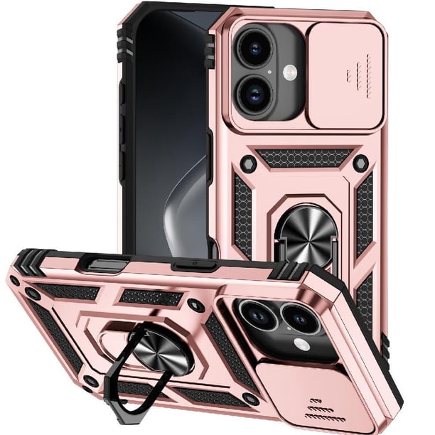 Funda Resistente Anillo Soporte iPhone 17 Privacidad Cámara Montaje Magnético Oro rosa