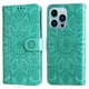 thumbnail image 1 of Funda tipo cartera FOXDOCK para iPhone 13 Pro Max , diseño girasol en relieve, cuero PU, cierre magnético, soporte y tarjetero, 1 of 5