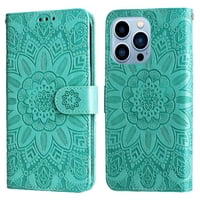 Funda Tipo Cartera Foxdock Para Iphone 13 Pro Max , Diseño Girasol En Relieve, Cuero Pu, Cierre Magnético, Soporte Y Tarjetero