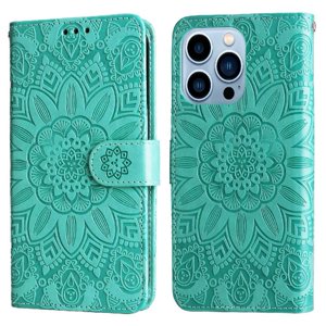 Funda Tipo Cartera Foxdock Para Iphone 13 Pro Max , Diseño Girasol En Relieve, Cuero Pu, Cierre Magnético, Soporte Y Tarjetero