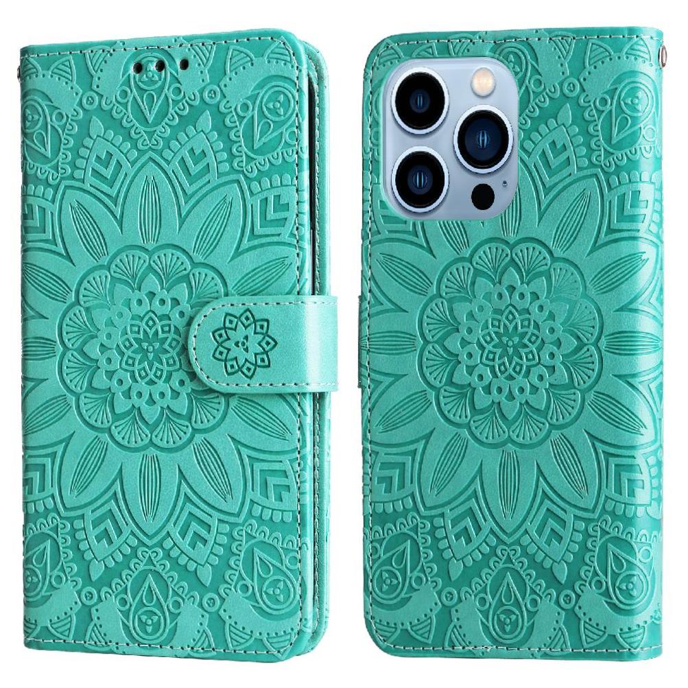 Funda Tipo Cartera Foxdock Para Iphone 13 Pro Max , Diseño Girasol En Relieve, Cuero Pu, Cierre Magnético, Soporte Y Tarjetero