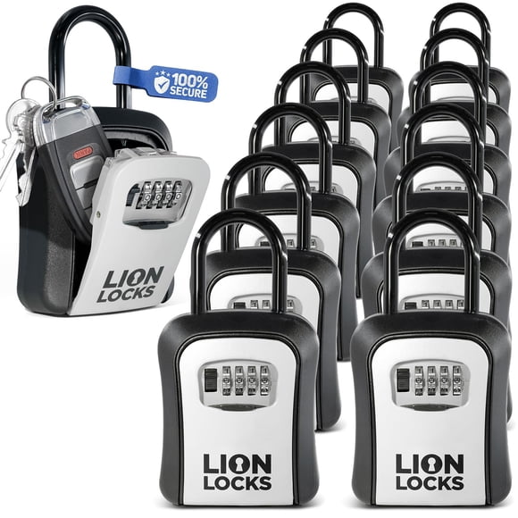 Caja con llave Lion Locks, combinación de 4 dígitos (paquete de 12)
