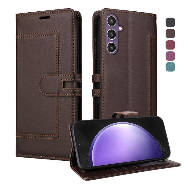 Premium Wallet Case for Samsung Galaxy S23 FE with Card Slots & Kickstand, Flip Cover Brown