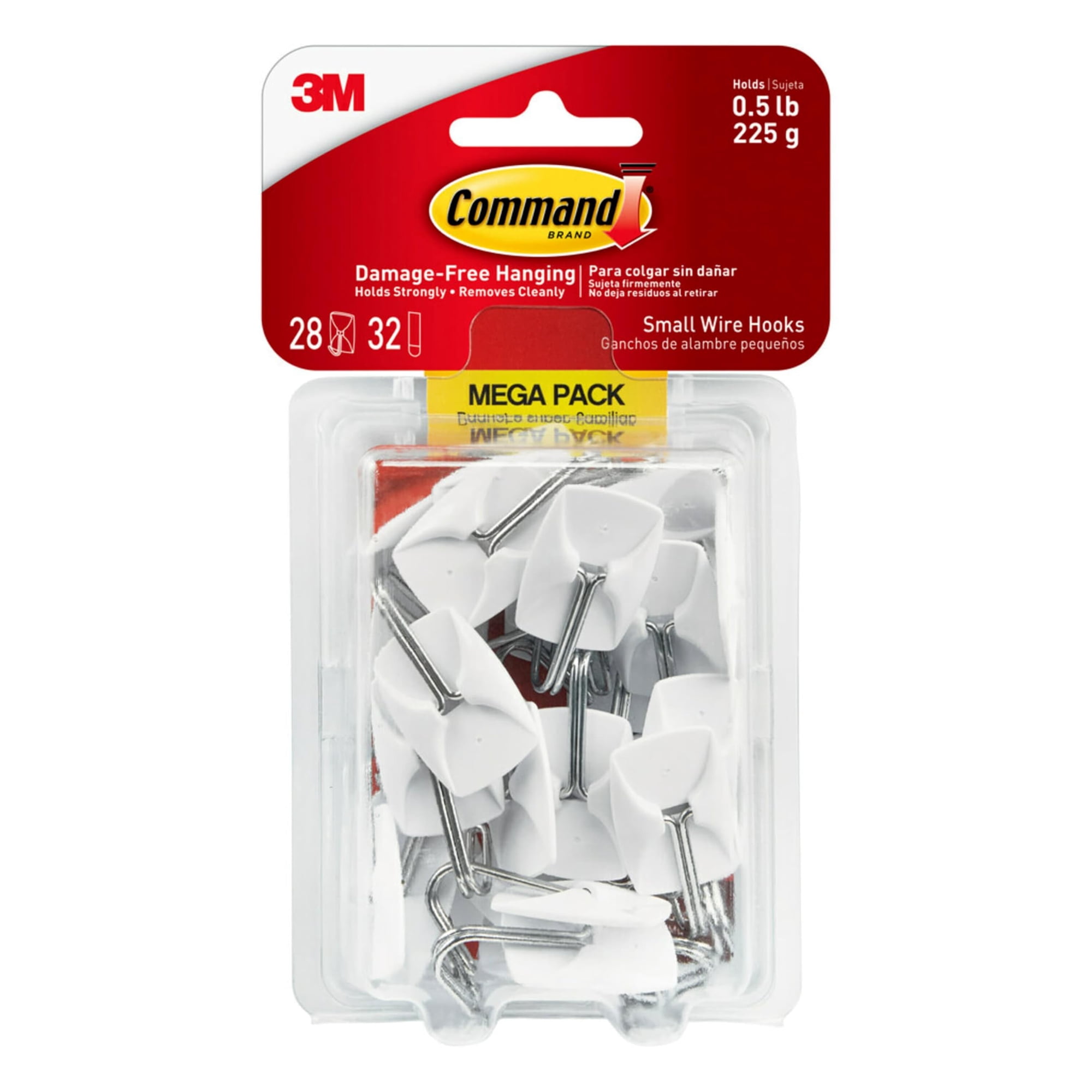 Wall Hooks Command Small Wire Toggle, 28 Unidades, Color Blanco Con 32 Tiras