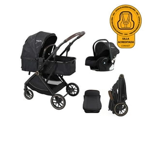 Babymine - Coche De Bebé Travel System E-Crib Negro + Silla Y Base