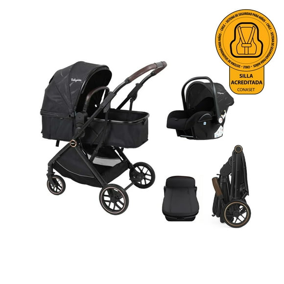 Coche de Bebé Travel System E-Crib Negro + Silla y Base