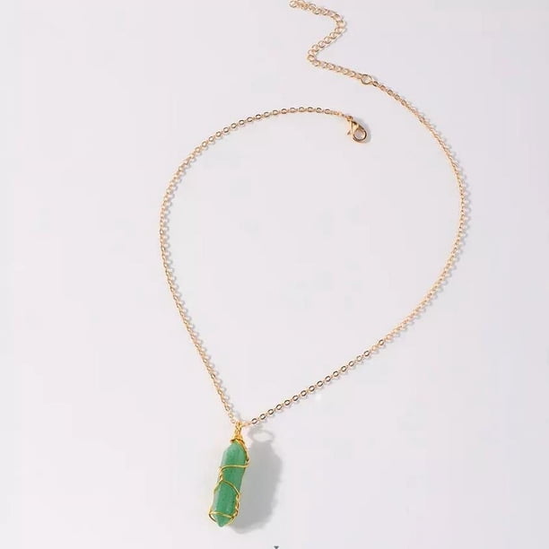 Handcrafted Hexagon Pendant Necklace - Natural Stone Crystal - Lucky Charm