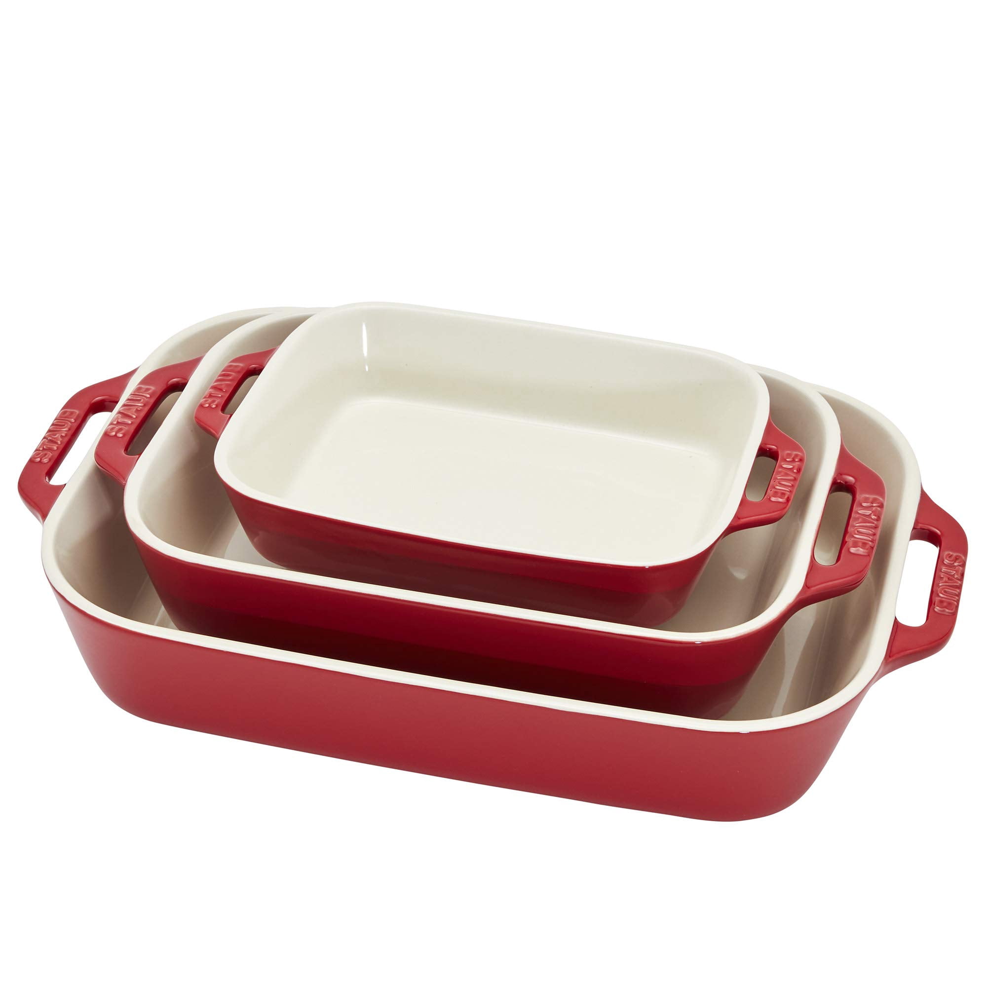 Juego De Fuentes Para Hornear Staub De Cerámica 19x15 27x19 34x23 Cm Color Cereza