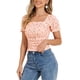 thumbnail image 4 of INSPIRE CHIC Blusa campesina floral ajustada para mujer con top corto fruncido elegante Naranja Rosa XL, 4 of 5