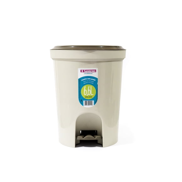 Basurero redondo plastico pedal 6,6l Beige/Cafe