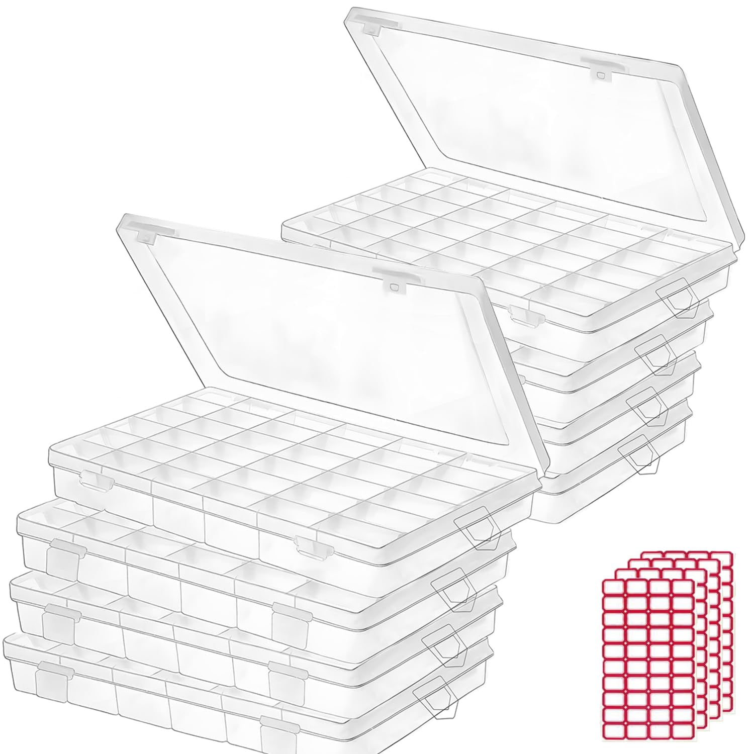 Budreu - Caja De Almacenamiento Paquete De 8 Unidades 36 Rejillas De Plástico Transparente Con Etiq