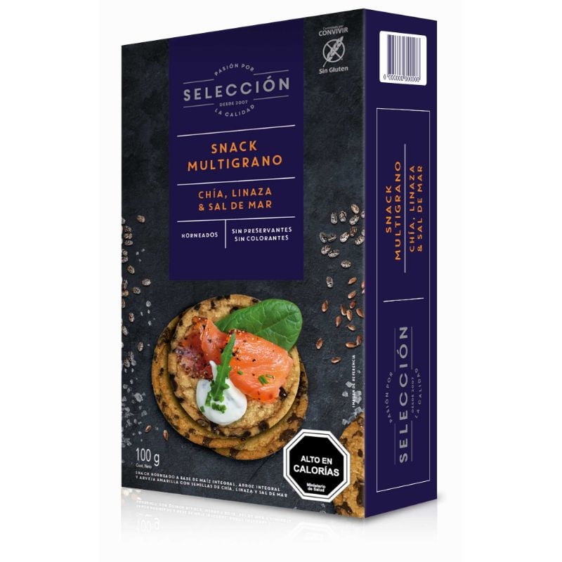 Galletas Saladas Multigrano Con Chía, Linaza Y Sal De Mar Caja 100 g Selección