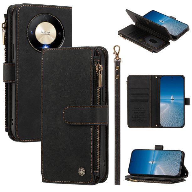 Funda Cartera Honor Magic6 Lite con Soporte, Negro