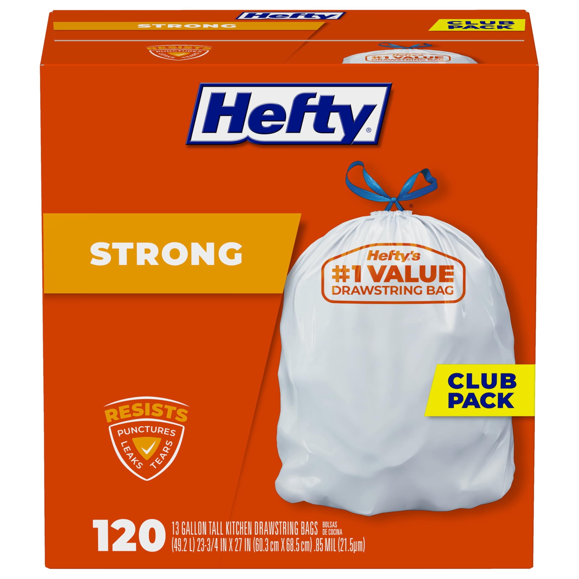 Hefty - Bolsas De Basura Resistentes Blancas 49 L 120 Quilates Cierre Con Cordón