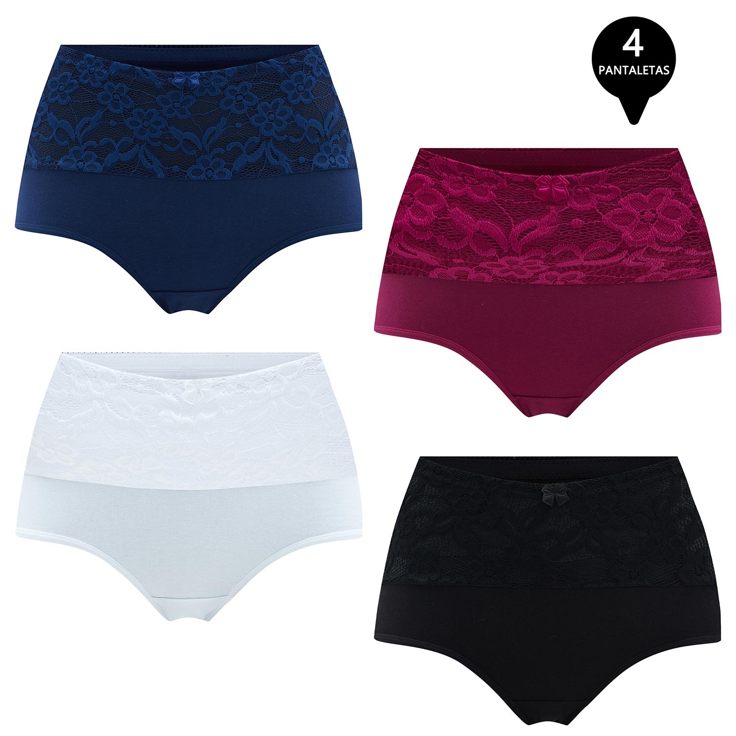 Giovacchino - Pack De 4 Calzon Tiro Alto Algodón Con Encaje