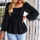 thumbnail image 2 of Blusa informal de manga larga con farol para mujer, cuello ancho, espalda descubierta y dobladillo holgado para todas las estaciones., 2 of 6