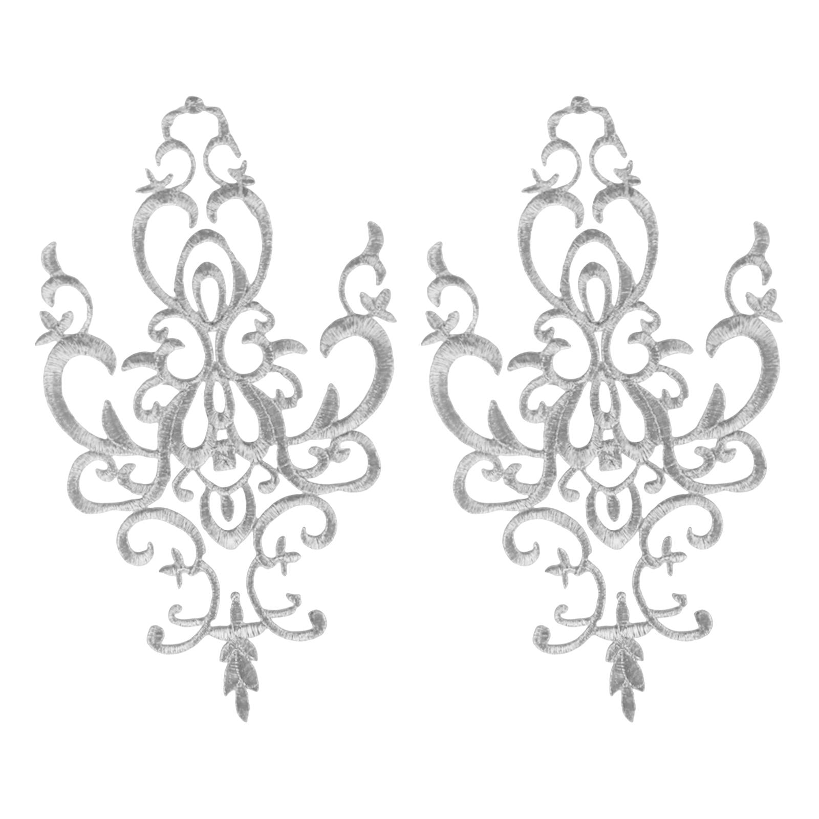 Magideal - 2 Piezas Parche Bordado Tela Decorativo Manualidades Aplique Autoadhesivo Artesanía Textil Material Poliéster Adecuado Para Disfraces Prendas Mochilas Plata