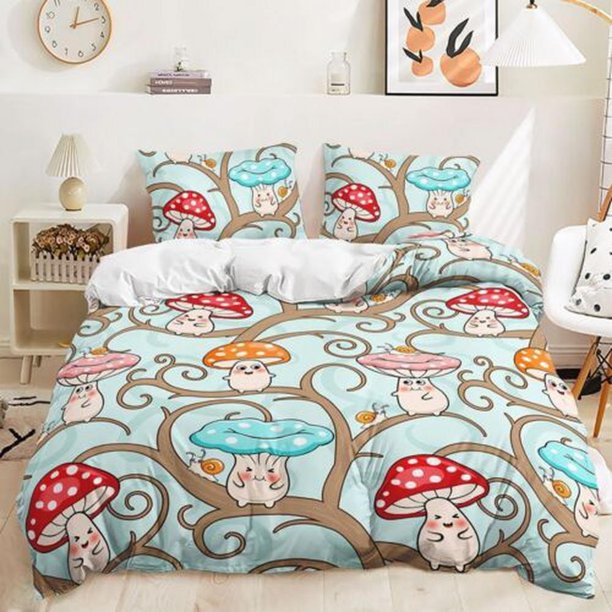 Cartoon Mushroom Tree Quilt Duvet Cover Set Pillowcase Home Textiles Bed Linen3-Piece Bedding Set