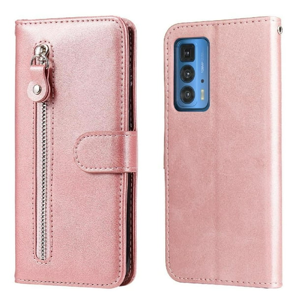 Funda con Cremallera para Motorola Edge 20 PRO, Carcasa Cartera de Cuero PU con Soporte y Tarjetero