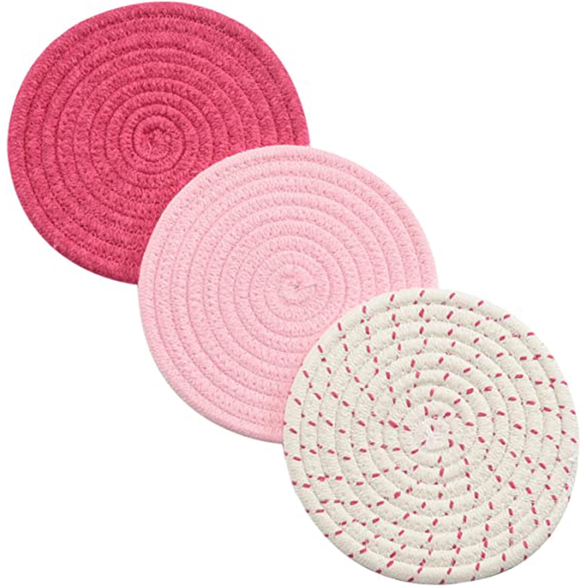 Xmhytop Juego De 3 Manteletes Redondos Anticalor De 7 Pulgadas, Hechos Con Algodón 100% Para Mesas De Comedor, Protección Termal Para Platos Calientes, Estilo A,rosa