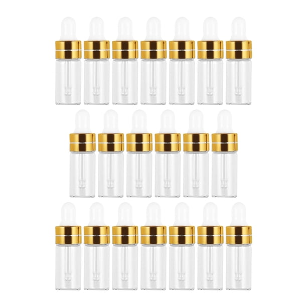 20 Piezas Botellas Cuentagotas de Vidrio Vacías con Cuentagotas Viales Dispensadores Recargables para Aceites de Perfume Extracto Líquido Aceite para , Oro 3ml