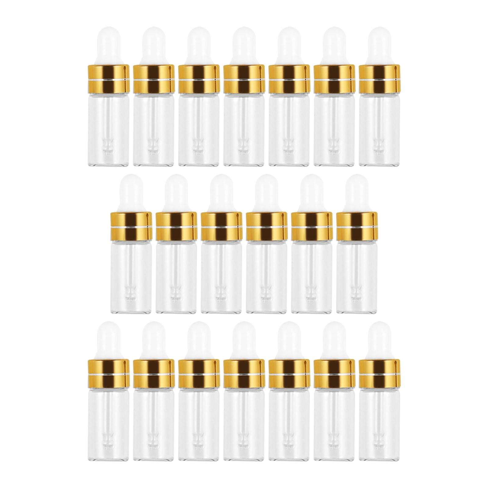 Magideal - 20 Piezas Botellas Cuentagotas De Vidrio Vacías Con Cuentagotas Viales Dispensadores Recargables Para Aceites De Perfume Extracto Líquido Aceite Para , Oro 3ml