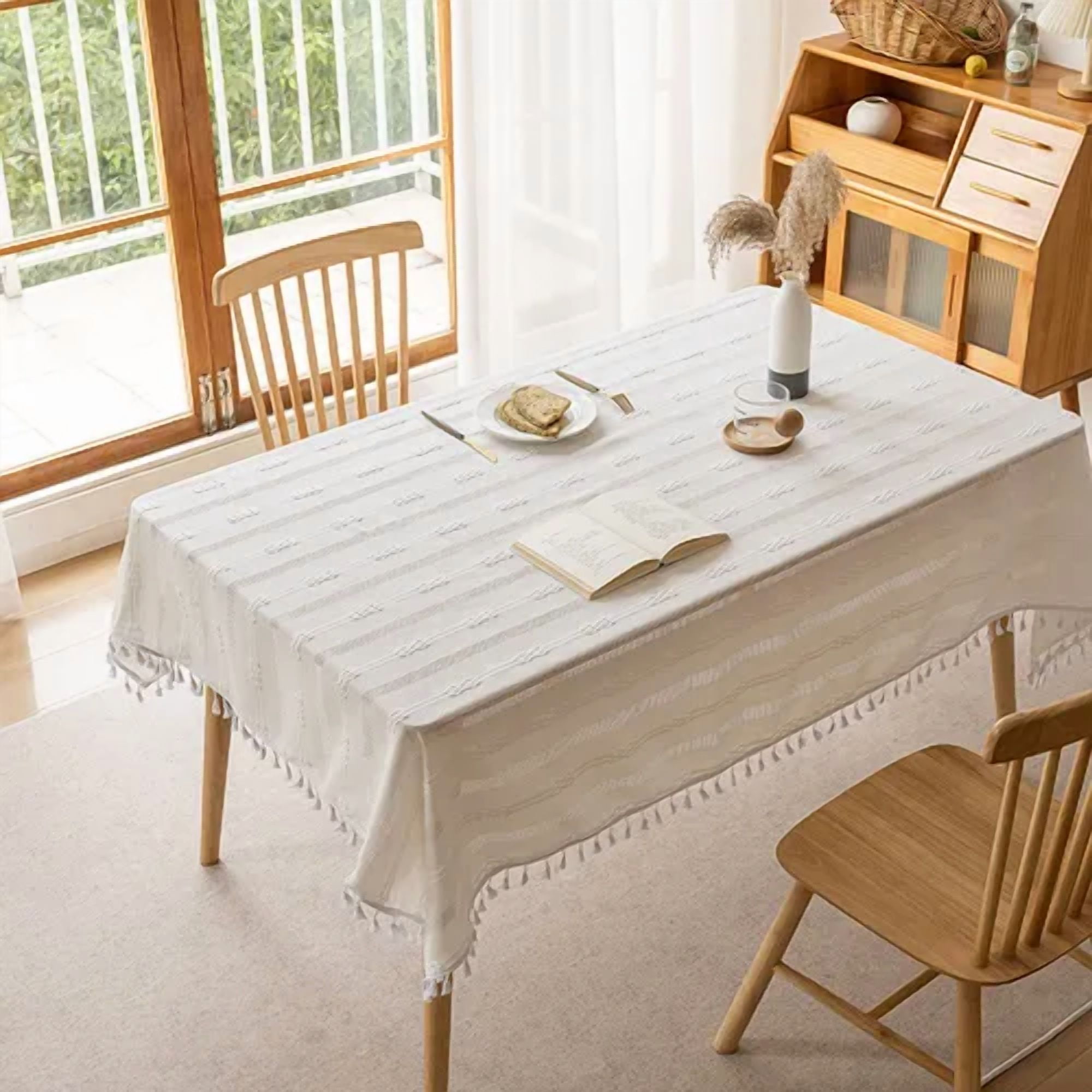 Genérico - Mantel Rectangular Borla Algodón 140x220 Blanco