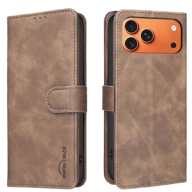 Funda Billetera para iPhone 17 Pro Protección RFID y Soporte Ajustable Marrón